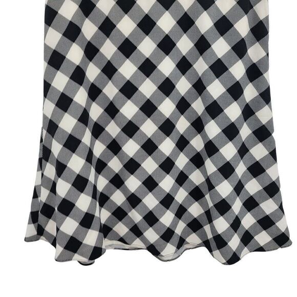 Ann Taylor Skater Skirt 8 Black White Picnic Plaid Full Tea Length Ribbon Waist - Picture 6 of 10